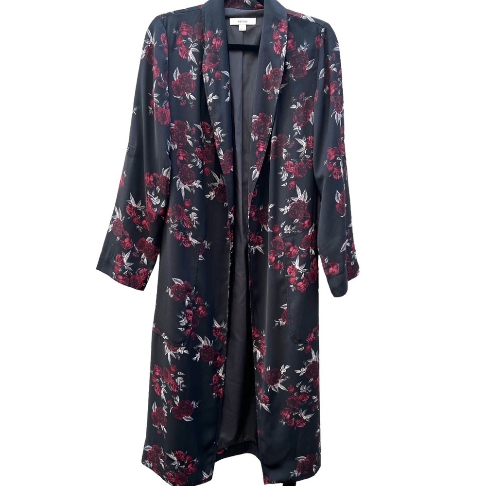 Kensie Dark Floral Shawl Collar Rose Noir Trench Midi Coat/Dress Size XS - Picture 4 of 15